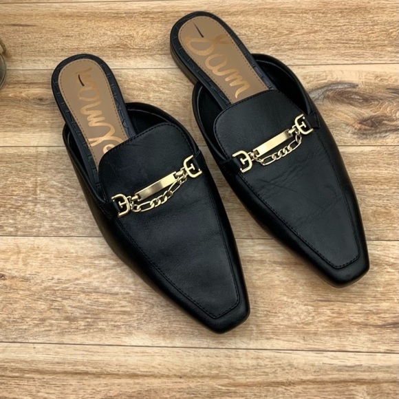 Sam Edelman Evelan Black Leather Chain Square-Toe Loafer Mule, Size 9M (X-6) - Picture 1 of 7
